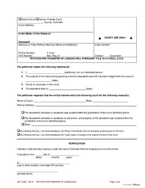 Thumbnail of Colorado Form Petition For Transfer Of Will