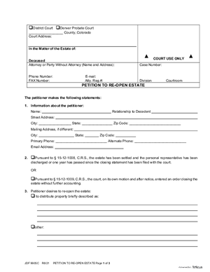 Thumbnail of Colorado Form Petition To Re-open Estate