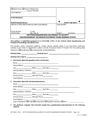 Thumbnail of Colorado Form Petition Requesting Colorado To Accept Guardianship And/or Conservatorship From Sending State