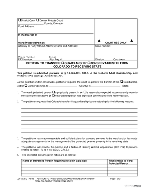 Thumbnail of Colorado Form Petition To Transfer Guardianship And/or Conservatorship From Colorado To Receiving State