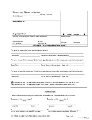 Thumbnail of Colorado Form Probate Case Information Sheet