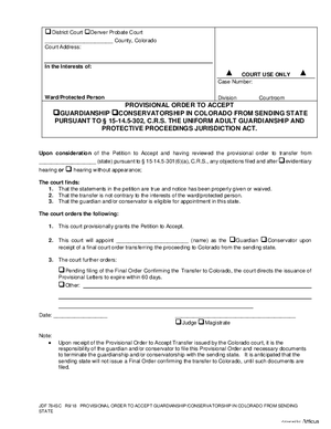 Thumbnail of Colorado Form Provisional Order To Accept Guardianship/conservatorship In Colorado From Sending State