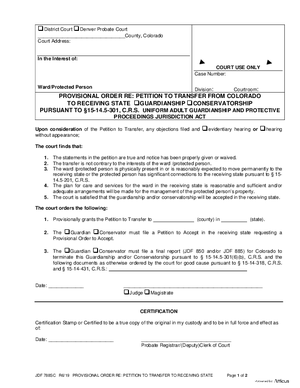 Thumbnail of Colorado Form Provisional Order Re: Petition To Transfer From Colorado To Receiving State