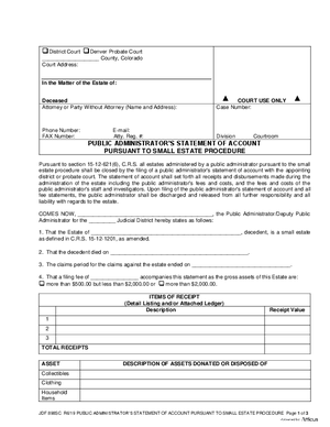 Thumbnail of Colorado Form Public Administrator's Statement Of Accounts Pursuant To Small Estate Procedure