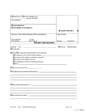 Thumbnail of Colorado Form Receipt And Release
