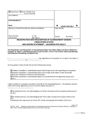Thumbnail of Colorado Form Registration & Recognition Of Guardianship Orders From Other States & Sworn Statement