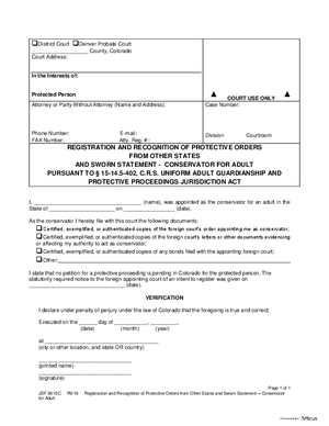 Thumbnail of Colorado Form Registration & Recognition Of Protective Orders From Other States & Sworn Statement
