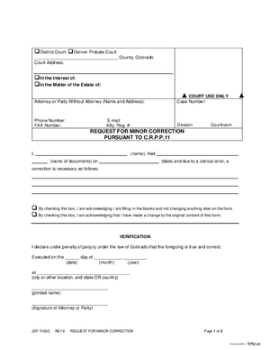 Thumbnail of Colorado Form Request For Minor Correction