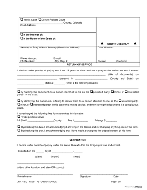 Thumbnail of Colorado Form Return Of Service (Probate)