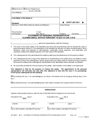Thumbnail of Colorado Form Statement Of Personal Representative Closing Small Estate