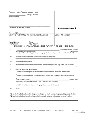 Thumbnail of Colorado Form Submission Of Will For Lodging