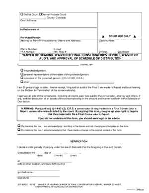 Thumbnail of Colorado Form Waiver Of Hearing, Waiver Of Final Conservator's Report, Waiver Of Audit And Approval Of Schedule Of Distribution