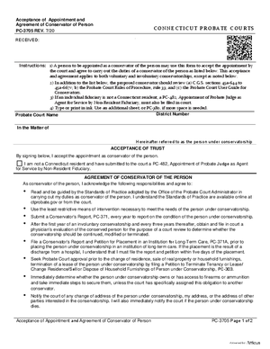 Thumbnail of Connecticut Form Acceptance Of Appointment And Agreement Of Conservator Of Person (Rev. 7/20)