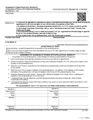 Thumbnail of Connecticut Form Acceptance Of Appointment And Agreement Of Guardian Of Person With Intellectual Disability (Rev. 7/20)