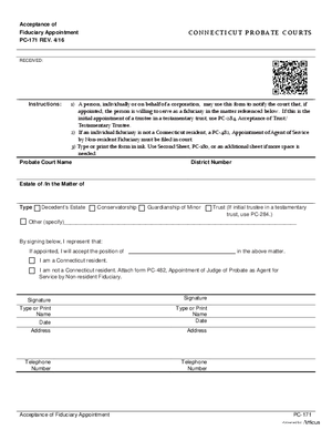 Thumbnail of Connecticut Form Acceptance Of Fiduciary Appointment (Rev. 4/16)