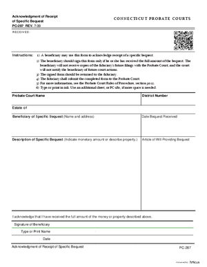 Thumbnail of Connecticut Form Acknowledgment Of Receipt Of Specific Bequest (Rev. 7/20)