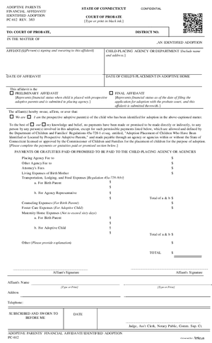 Thumbnail of Connecticut Form Adoptive Parent's Financial Affidavit/identified Adoption (Rev. 3/03. Print On Legal-size Paper Only.)