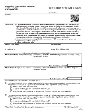 Thumbnail of Connecticut Form Affidavit Birth Parent Post-birth Counseling/identified Adoption (New 10/17)