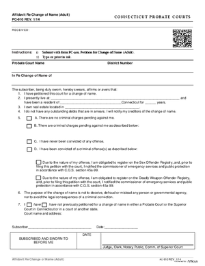Thumbnail of Connecticut Form Affidavit/change Of Name (Adult) (Rev. 1/14)