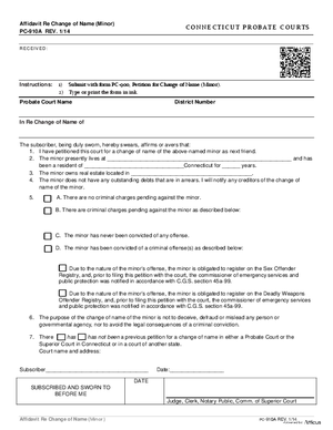 Thumbnail of Connecticut Form Affidavit/change Of Name (Minor) (Rev. 1/14)