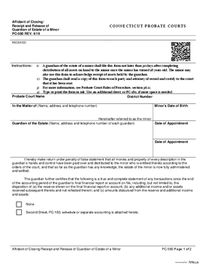 Thumbnail of Connecticut Form Affidavit Of Closing/receipt And Release Of Guardian Of Estate Of A Minor (Rev. 4/19)