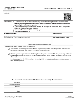 Thumbnail of Connecticut Form Affidavit/custody Of Minor Child (Rev. 4/18)
