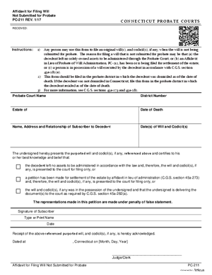Thumbnail of Connecticut Form Affidavit For Filing Will Not Submitted For Probate (Rev. 1/17)