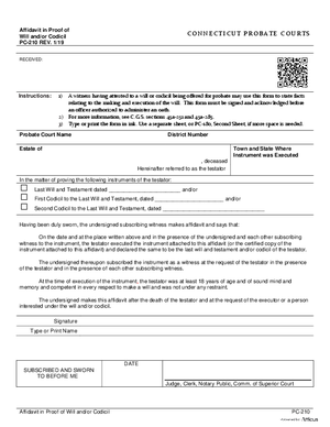 Thumbnail of Connecticut Form Affidavit In Proof Of Will And/or Codicil (Rev. 1/19)