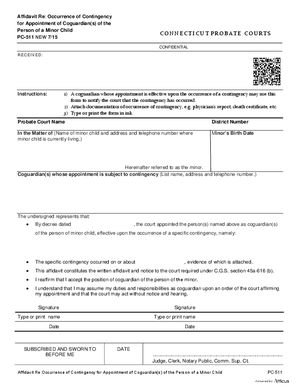 Thumbnail of Connecticut Form Affidavit Re: Occurrence Of Contingency For Appointment Of Coguardian(s) Of The Person Of A Minor Child (New 7/15)