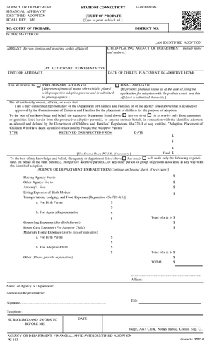 Thumbnail of Connecticut Form Agency Or Department Financial Affidavit/identified Adoption (Rev. 3/03. Print On Legal-size Paper Only.)