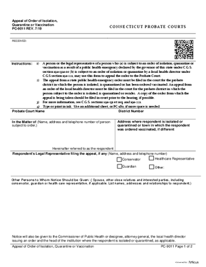 Thumbnail of Connecticut Form Appeal Of Order Of Isolation, Quarantine Or Vaccination (Rev. 7/19)