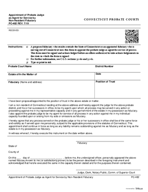 Thumbnail of Connecticut Form Appointment Of Probate Judge As Agent For Service By Non-resident Fiduciary (Rev. 7/19)