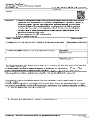 Thumbnail of Connecticut Form Assessment Team Report/guardianship Of Person With Intellectual Disability (Rev. 1/18)