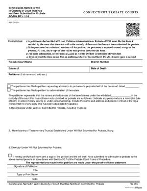 Thumbnail of Connecticut Form Beneficiaries Named In Will In Custody Of Court That Has Not Been Submitted For Probate (Rev. 1/16)