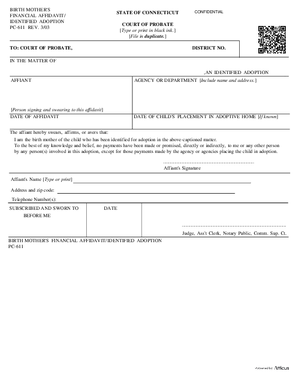 Thumbnail of Connecticut Form Birth Mother's Financial Affidavit/identified Adoption (Rev. 3/03)