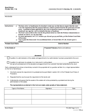Thumbnail of Connecticut Form Bond Waiver (Rev. 7/18)