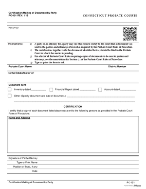 Thumbnail of Connecticut Form Certification/mailing Of Document By Party (Rev. 1/19)