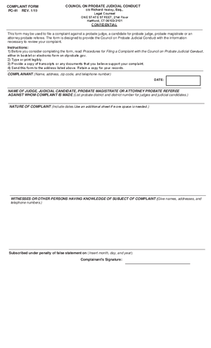 Thumbnail of Connecticut Form Complaint Against A Judge Form