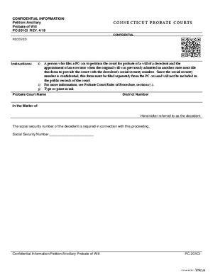 Thumbnail of Connecticut Form Confidential Information/petition Ancillary Probate Of Will(rev. 4/19)