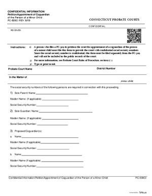Thumbnail of Connecticut Form Confidential Information/petition/appointment Of Coguardian Of The Person Of A Minor Child (Rev. 8/19)