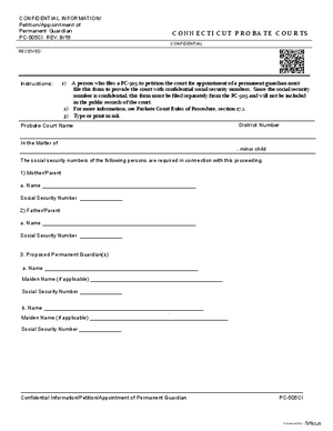 Thumbnail of Connecticut Form Confidential Information/petition/appointment Of Permanent Guardian (Rev. 8/19)
