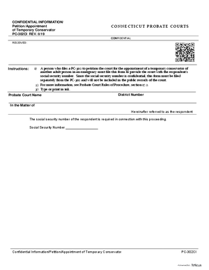 Thumbnail of Connecticut Form Confidential Information/petition/appointment Of Temporary Conservator (Rev. 8/19)