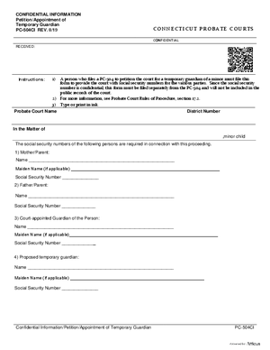 Thumbnail of Connecticut Form Confidential Information/petition/appointment Of Temporary Guardian (Rev. 8/19)