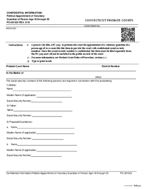 Thumbnail of Connecticut Form Confidential Information/petition/appointment Of Voluntary Guardian Of Person Age 18 Through 20 (Rev. 8/19)