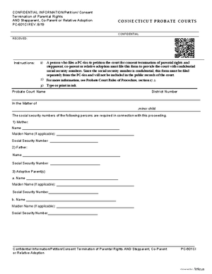 Thumbnail of Connecticut Form Confidential Information/petition/consent Termination Of Parental Rights And Stepparent, Co-parent Or Relative Adoption (Rev. 8/19)
