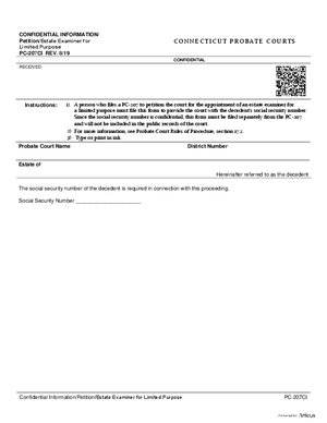 Thumbnail of Connecticut Form Confidential Information/petition Estate Examiner For Limited Purpose (Rev. 8/19)