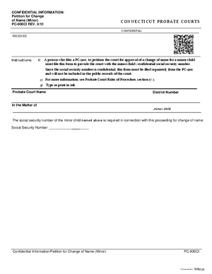 Thumbnail of Connecticut Form Confidential Information/petition For Change Of Name (Minor) (Rev. 8/19)