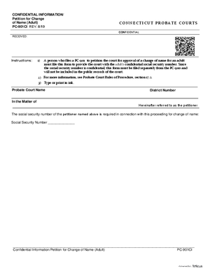 Thumbnail of Connecticut Form Confidential Information/petition For Change Of Name (Adult) (Rev. 8/19)