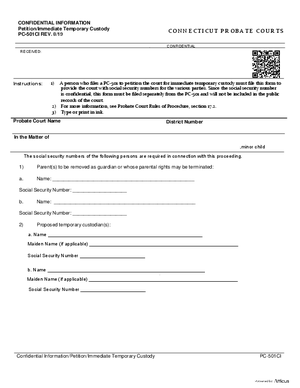 Thumbnail of Connecticut Form Confidential Information/petition/immediate Temporary Custody (Rev. 8/19)