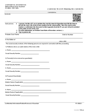 Thumbnail of Connecticut Form Confidential Information/petition/removal Of Guardian (Rev. 8/19)